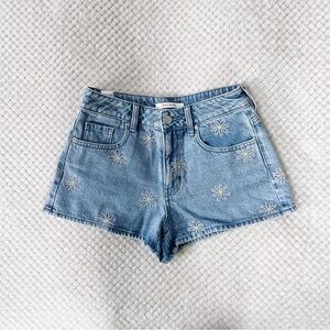 Denim Flower Print Shorts